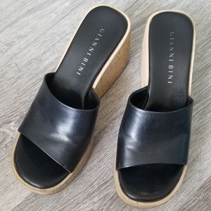 Gianni Bini leather wedge platform slide sandals